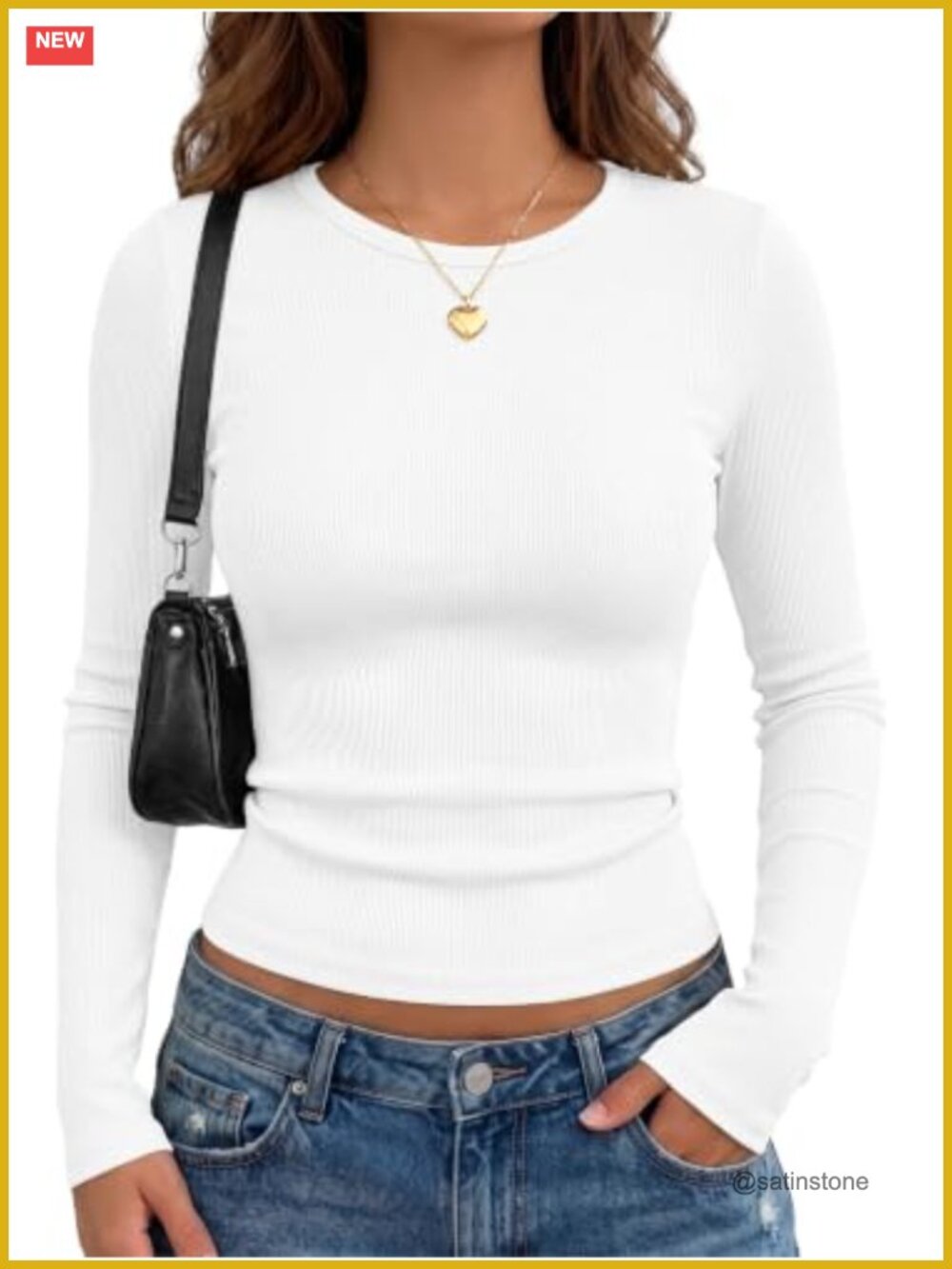 Ribbed Long Sleeve Crew Neck Fitted Top for Fall Work Casual Layering